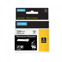 DymoRhino Blk on Wht 12mm Tape 12mm x 5.5m - for use in Dymo Printer