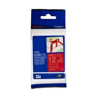 Brother TZe-RW34 12mm x 4m Gold on Wine Red Ribbon Tape - for use in Brother Printer