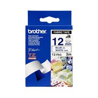 Brother TZe-FA3 12mm x 3m Blue on White Fabric Tape - for use in Brother Printer