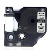 A45010 Compatible Dymo Label Tape 12mm x 7m Black on Clear - for use in Dymo Printer