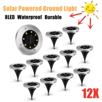 12Pcs Solar Powered LED Buried Inground Recessed Light Garden Outdoor Deck Path