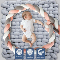 4M Kid Cot Bumper Braid Pillow Nursery Newborn Crib Bed Padded Protector Decor Gray+White+Pink