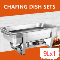 9L Chafing Dish Set Buffet Pan Bain Marie Bow Stainless Steel Food Warmer