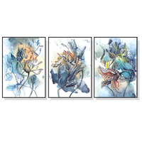 40cmx60cm Watercolor Style Abstract Flower 3 Sets Black Frame Canvas Wall Art