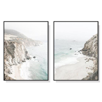 60cmx90cm Mountain Beach 2 Sets Black Frame Canvas Wall Art
