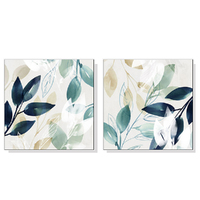 Wall Art 90cmx90cm Watercolour style leaves 2 Sets White Frame Canvas