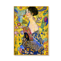 Wall Art 40cmx60cm Lady With A fan By Klimt Gold Frame Canvas
