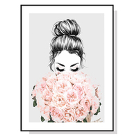 70cmx100cm Roses Girl Black Frame Canvas Wall Art