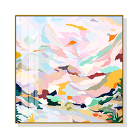50cmx50cm Abstract Pink Mountain Hand Painted Style Gold Frame Canvas Wall Art
