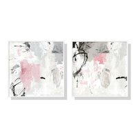Wall Art 90cmx90cm Abstract Pink Grey 2 Sets White Frame Canvas