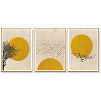 40cmx60cm Flock Of Birds Sun Silhouette 3 Sets Gold Frame Canvas Wall Art