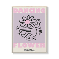 70cmx100cm Keith Haring Dancing Flower Wood Frame Canvas Wall Art