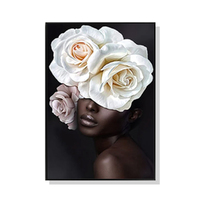 50cmx70cm Flower African Woman Black Frame Canvas Wall Art