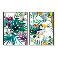 50cmx70cm Toucan and orchid 2 Sets Black Frame Canvas Wall Art