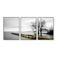 Wall Art 100cmx150cm Calm Lake Bridge Tree Scene 3 Sets Black Frame Canvas