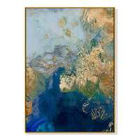50cmx70cm Marbled Blue Gold Artwork Gold Frame Canvas Wall Art