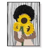 Wall Art 70cmx100cm African Woman Sunflower Black Frame Canvas