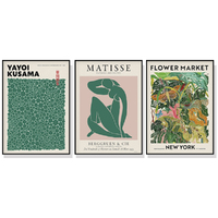 Wall Art 60cmx90cm Flower Market, Matisse Print, Yayoi Kusama 3 Sets Black Frame Canvas