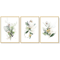 Wall Art 40cmx60cm Green and Gold Watercolor Botanical 3 Sets Gold Frame Canvas