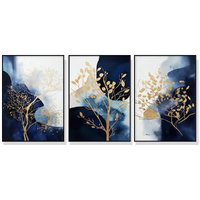 Wall Art 40cmx60cm Navy and Gold Watercolor Shapes 3 Sets Black Frame Canvas