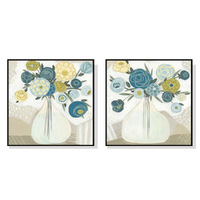 Wall Art 70cmx70cm Blue Bouquet 2 Sets Black Frame Canvas