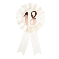 18th Birthday Rose Gold on White Rosette Badge