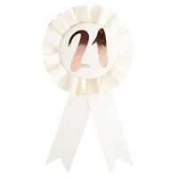 21st Birthday Rose Gold on White Rosette Badge