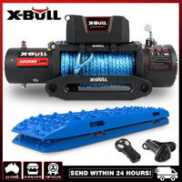 X-BULL 12V Electric Winch 12000LBS 4WD synthetic rope/2PCS Recovery Tracks Sand Mud Track Gen3.0 Blue