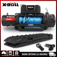 X-BULL 12V Electric Winch 12000LBS 4WD synthetic rope with 2PCS Recovery Tracks Boards Gen3.0 Black