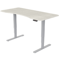 Fortia Sit To Stand Up Standing Desk, 160x75cm, 62-128cm Electric Height Adjustable, Dual Motor, 120kg Load, Arched, White Oak Style/Silver Frame