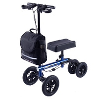 EQUIPMED Knee Scooter Walker, 10 inch Tyres Dual Brakes Bag - Broken Leg Ankle Foot Mobility - Crutches Alternative - Blue
