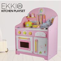 EKKIO Wooden Kitchen Playset for Kids with Clock (Japanese Style Kitchen Set, Pink) EK-KP-109-MS