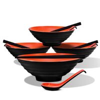 GOMINIMO 4 Sets (12 Piece) Noodle Soup Bowl Dishware with Matching Spoon and Chopsticks (Red and Black) GO-BWL-100-JH