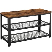VASAGLE Shoe Bench with Seat Shoe Rack with 2 Mesh Shelves Rustic Brown and Black LBS73X