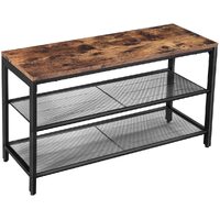 VASAGLE Shoe Bench with Seat Shoe Rack with 2 Mesh Shelves Rustic Brown and Black LBS74X