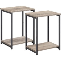VASAGLE End Tables Set of 2 with Storage Shelf Steel Frame Greige and Black LET272B02