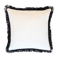 Cushion Cover-Coastal Fringe Black-Solid Natural-60cm x 60cm