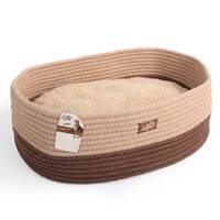 Cat Bed Oval - Brown Rope Weave + Removable Fluffy Internal Plush - All For Paws