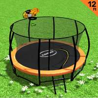 Kahuna 12ft Outdoor Trampoline Kids Children With Safety Enclosure Pad Mat Ladder Basketball Hoop Set - Orange