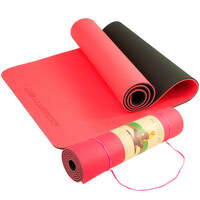 Powertrain Eco-friendly Dual Layer 8mm Yoga Mat | Red Blush | Non-slip Surface And Carry Strap For Ultimate Comfort And Portability