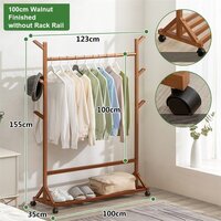 6 Hook No Rack Rail Walnut Finished Portable Coat Stand Rack Rail Clothes Hat Garment Hanger Hook with Shelf Bamboo