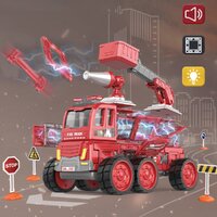 DanBaoLe Magnetic Fire Truck DIY Assembly Eneineering Vehicle with Music Lights Red Christmas Gift