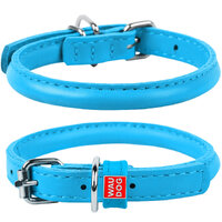 Waudog Leather Round Dog Collar  20-25CM BLUE