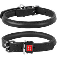 Waudog Leather Round Dog Collar  25-33CM BLACK