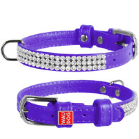 Waudog Leather Dog Collar with Crystals 21-29CM PURPLE