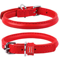 Waudog Leather Round Dog Collar  53-61CM RED