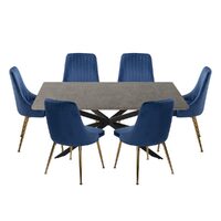 Dining Delight: Rectangular Table and Navy Velvet Chairs Dining Set
