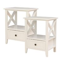 2-tier Bedside Table with Storage Drawer 2 PC – White