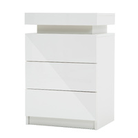 Bedside Table 3 Drawers RGB LED Bedroom Cabinet Nightstand Gloss GLORY WHITE