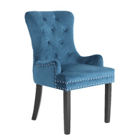 La Bella Navy Blue French Provincial Dining Chair Ring Studded Lisse Velvet Rubberwood